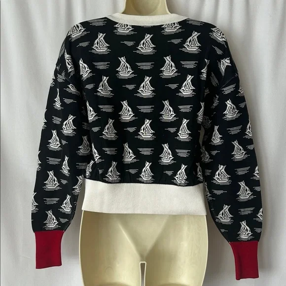 Sonia Rykiel Vintage Black/White Sailboat Knit Sweater Shirt Top **Size M** 🌺🌺 - Picture 2 of 6